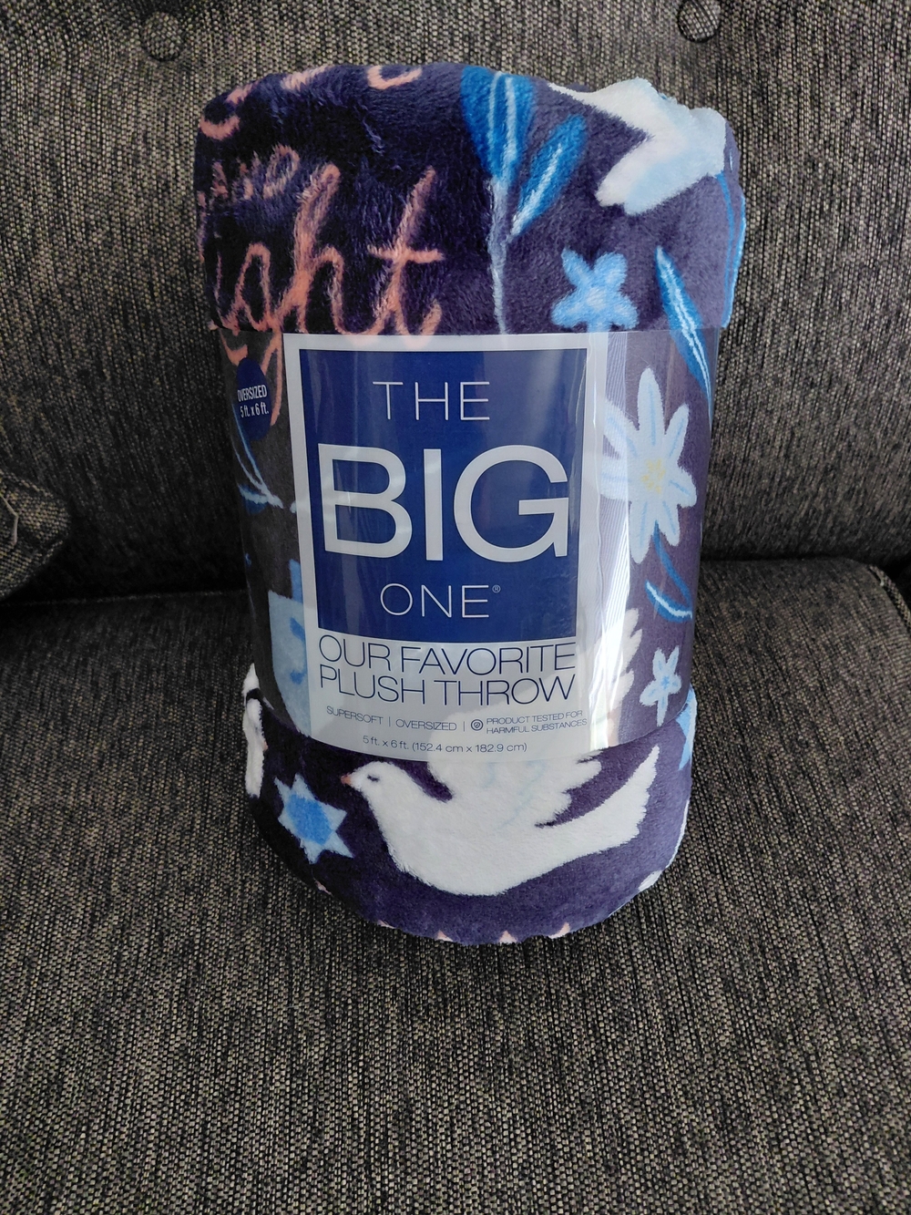 Hanukah The Big One Plush Navy Floral & Bird Throw